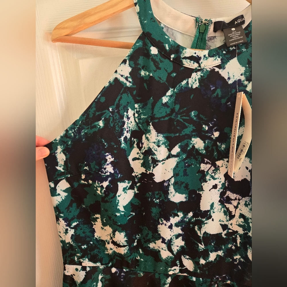 AQUA green abstract halter skater dress sz S, NWT - Picture 9 of 13